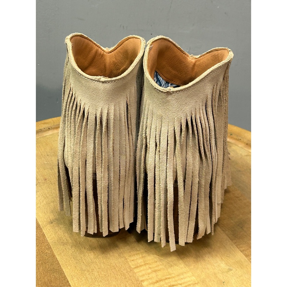 Dingo Ankle Boots Women 9.5M Sand Suede Fringe Western Pointed Toe Booties - Picture 6 of 13